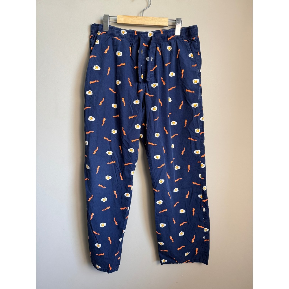 Old Navy Mens Bacon and Eggs Print Poplin Pajama Pants Blue‎ Novelty Sleepwear M
